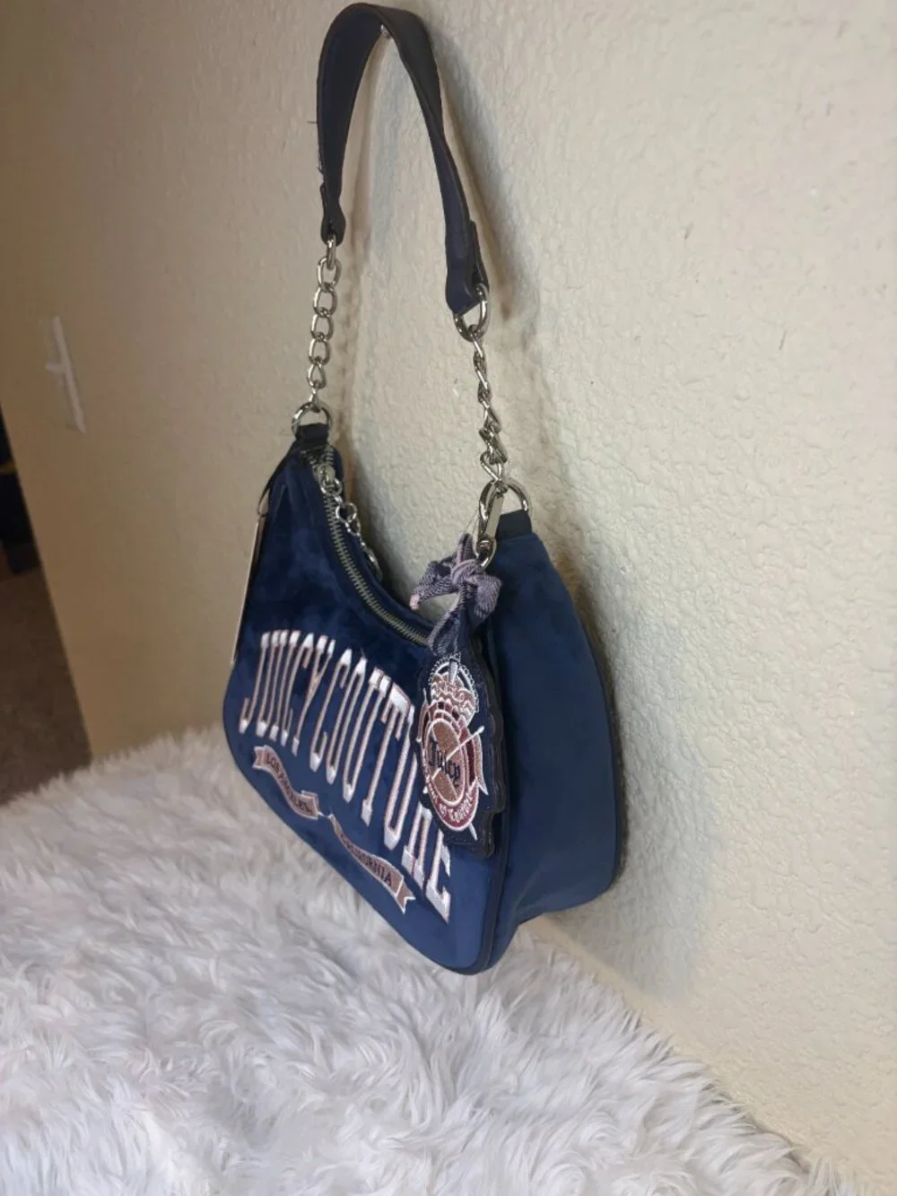 Juicy Couture Juicy University Royal Blue Velour Shoulder Bag NWT